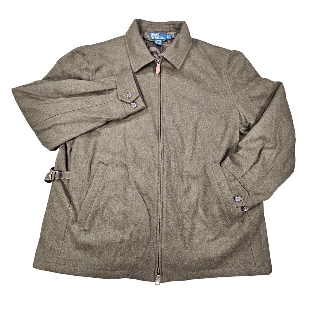 Polo Ralph Lauren VTG Bomber Jacket Mens Large Wool Blend Full Zip Olive Green